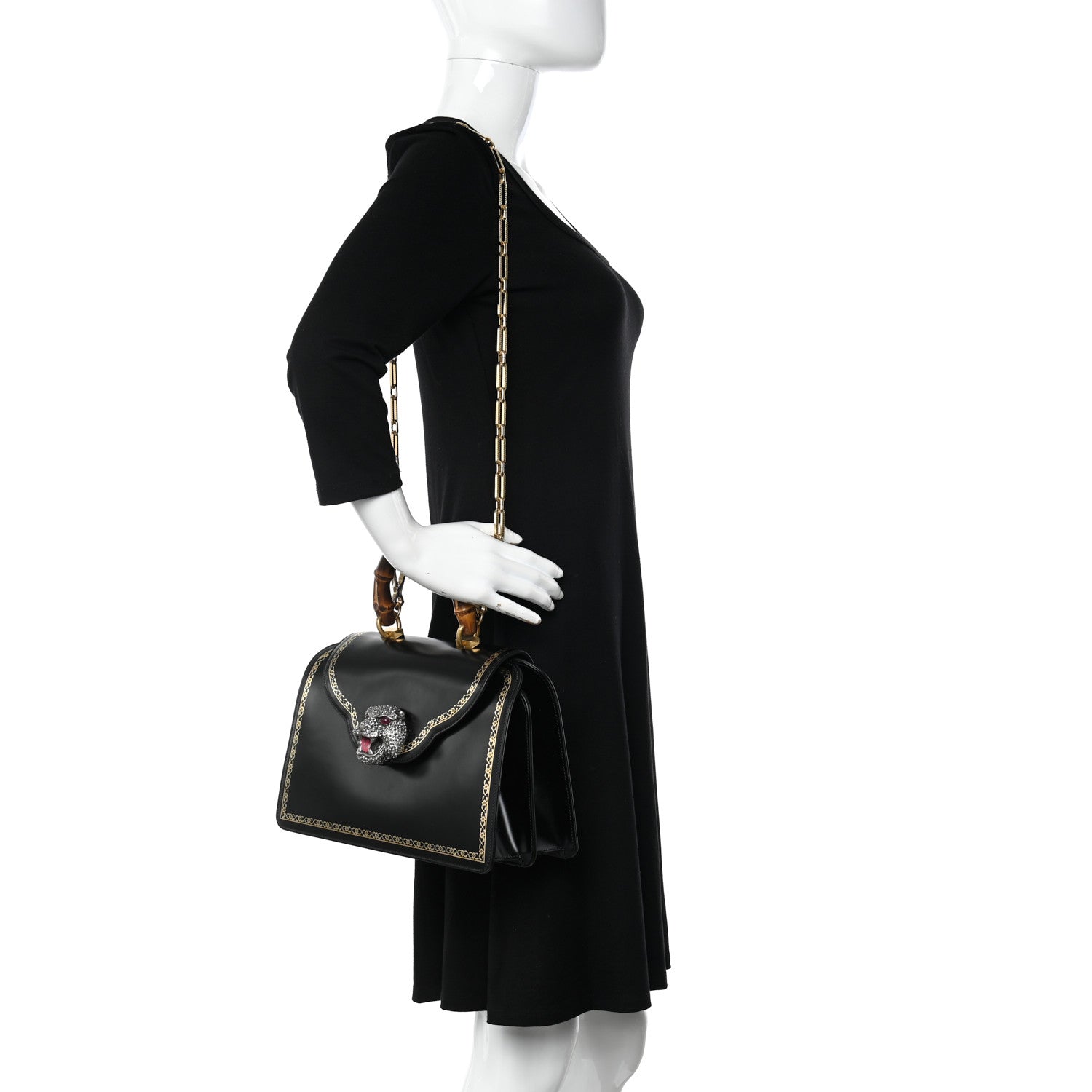 Gucci Calfskin Bamboo Medium Thiara Top Handle Bag Black 2 of 10