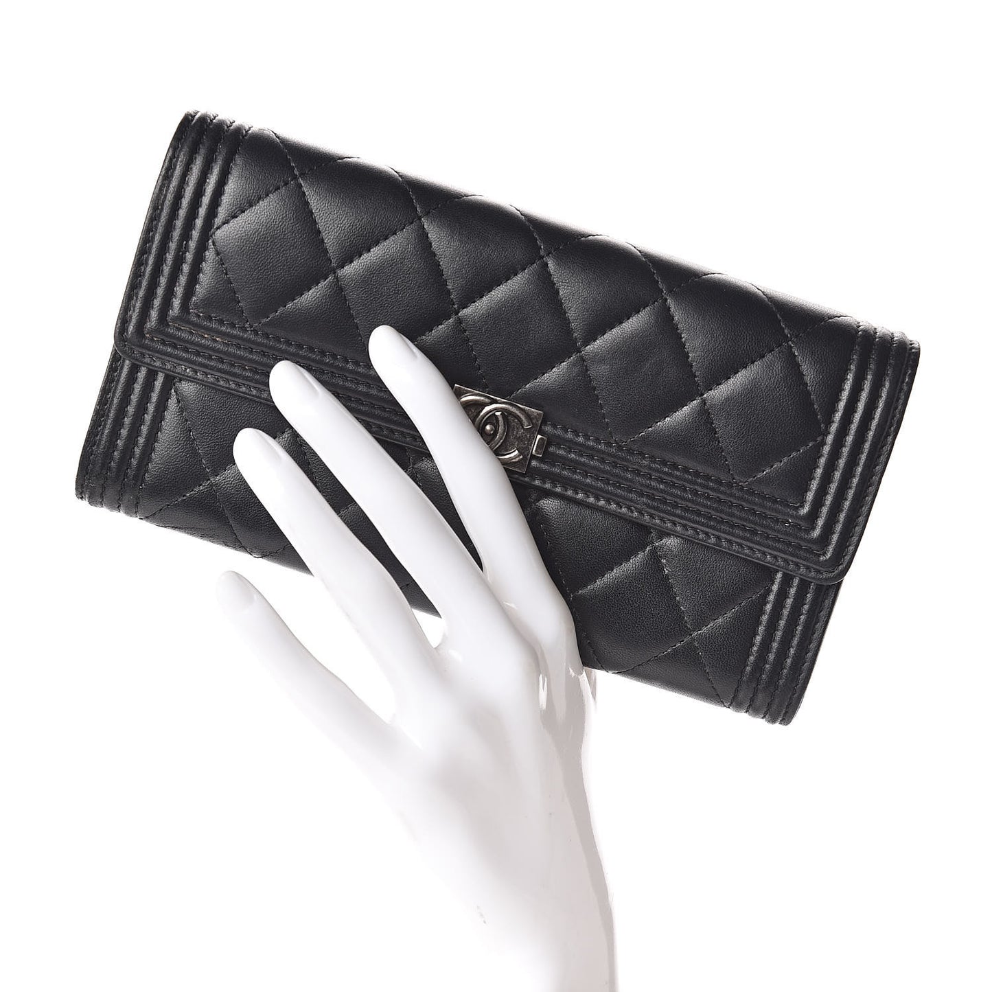 Lambskin Quilted Boy Flap Wallet Black