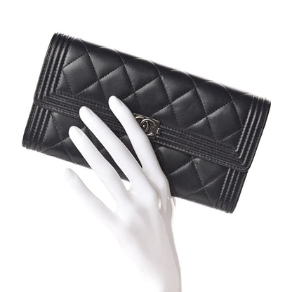 Chanel Lambskin Quilted Boy Flap Wallet Black 2 of 10