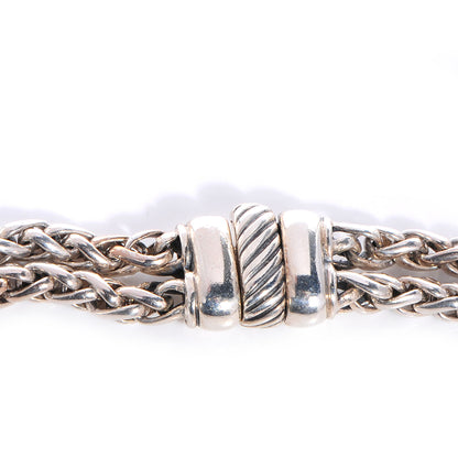 David Yurman Sterling Silver Pave Diamond Double Wheat Chain Necklace 4 of 6