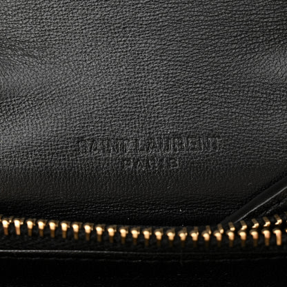 Saint Laurent Calfskin Crocodile Embossed Monogram Chain Card Case Black 6 of 11