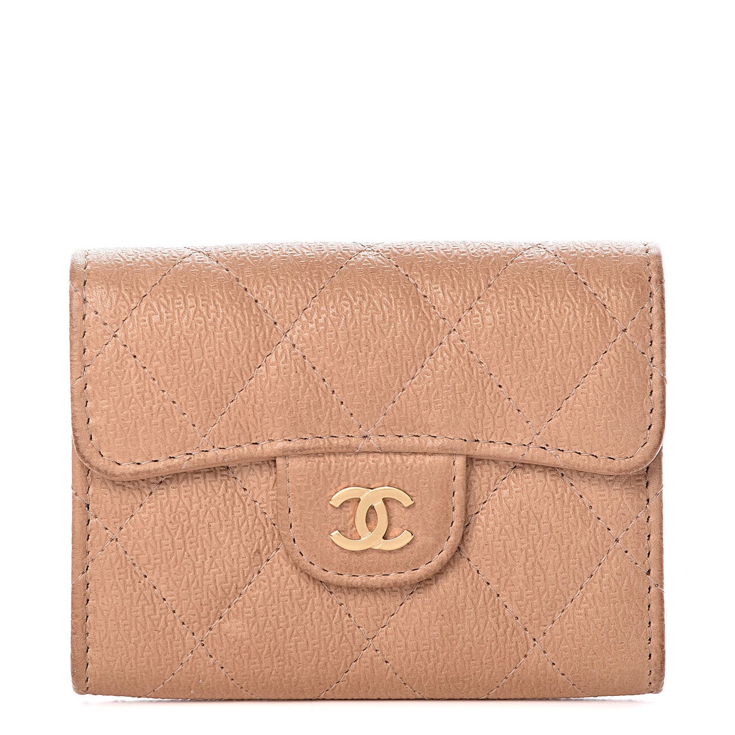 Letter Calfskin Embossed Quilted Card Holder Beige
