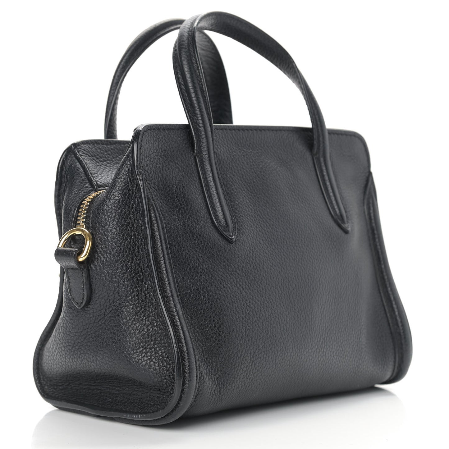 Pebbled Calfskin Mini Skull Padlock Zip Around Tote Black