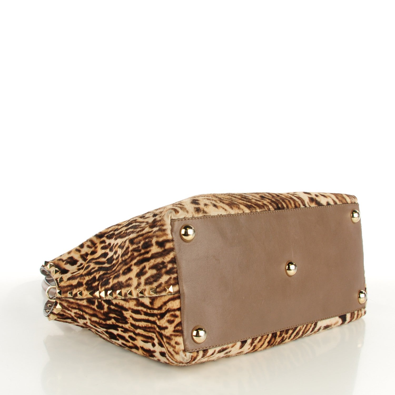 Valentino Garavani Calf Hair Cavallino Animal Rockstud Dome Satchel Leopard 4 of 8