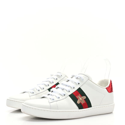 Gucci Calfskin Ayers Bee Embroidered Ace Sneakers 37.5 White Green 3 of 8