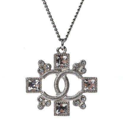 Chanel Baguette Crystal CC Pendant Necklace Silver 4 of 6
