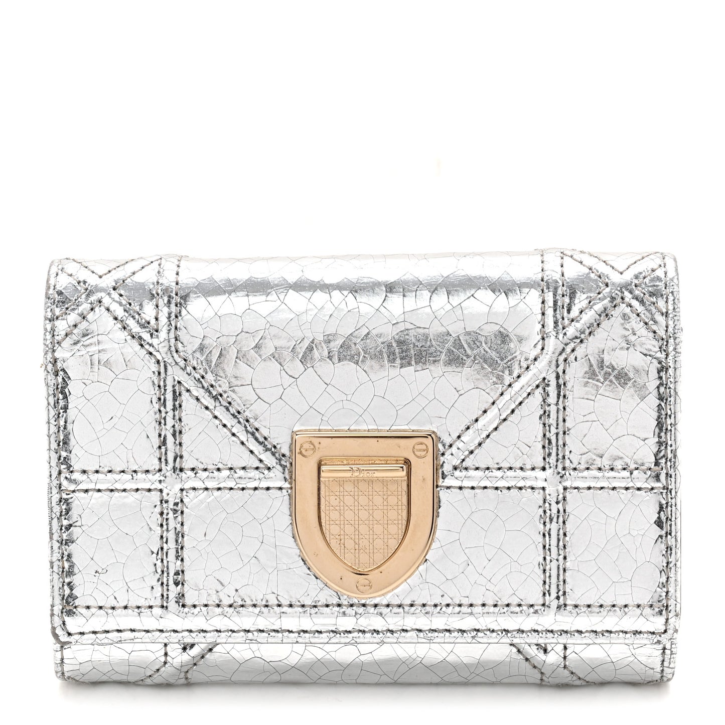 Metallic Patent Micro-Cannage Diorama Elancee Wallet Onyx Silver