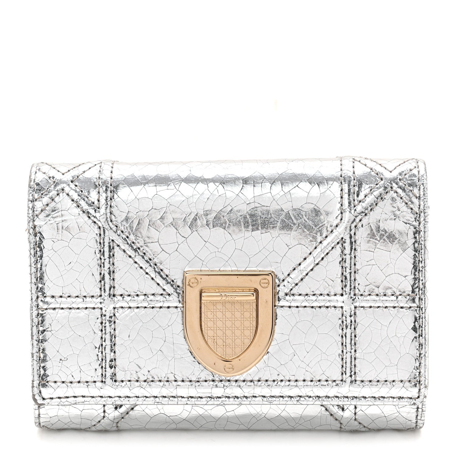 Christian Dior Metallic Patent Micro-Cannage Diorama Elancee Wallet Onyx Silver 1 of 8