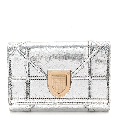 Christian Dior Metallic Patent Micro-Cannage Diorama Elancee Wallet Onyx Silver 1 of 8