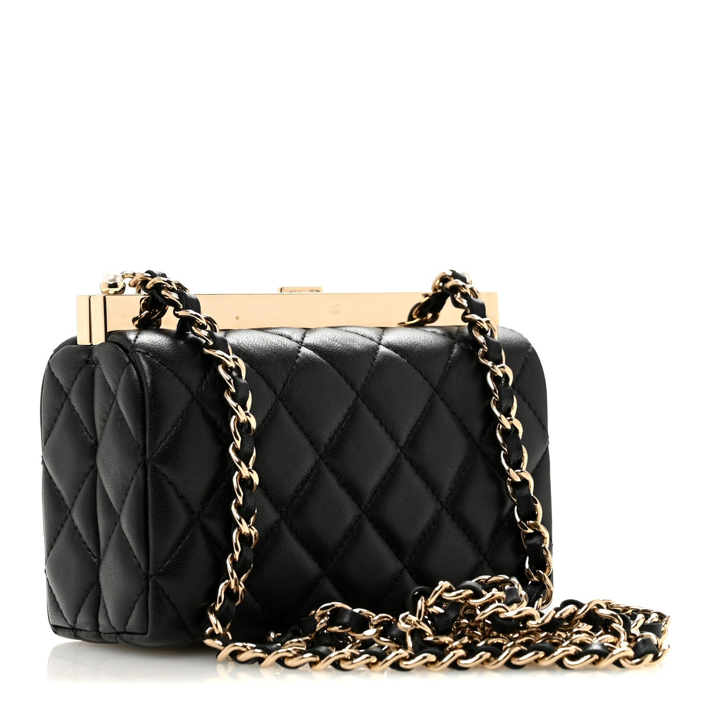 Lambskin Quilted Pearl CC Vanity Case Black