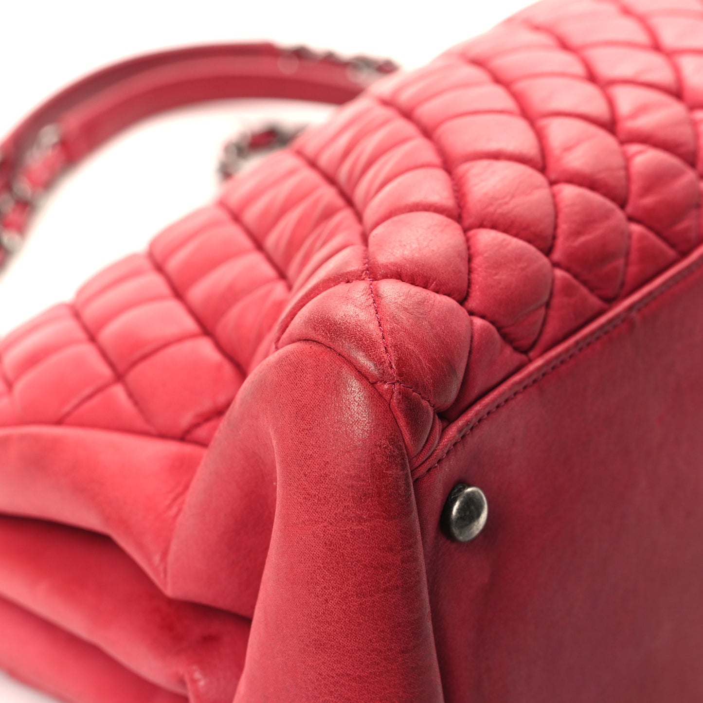 Iridescent Calfskin Quilted Large Just Mademoiselle Bowling Bag Red