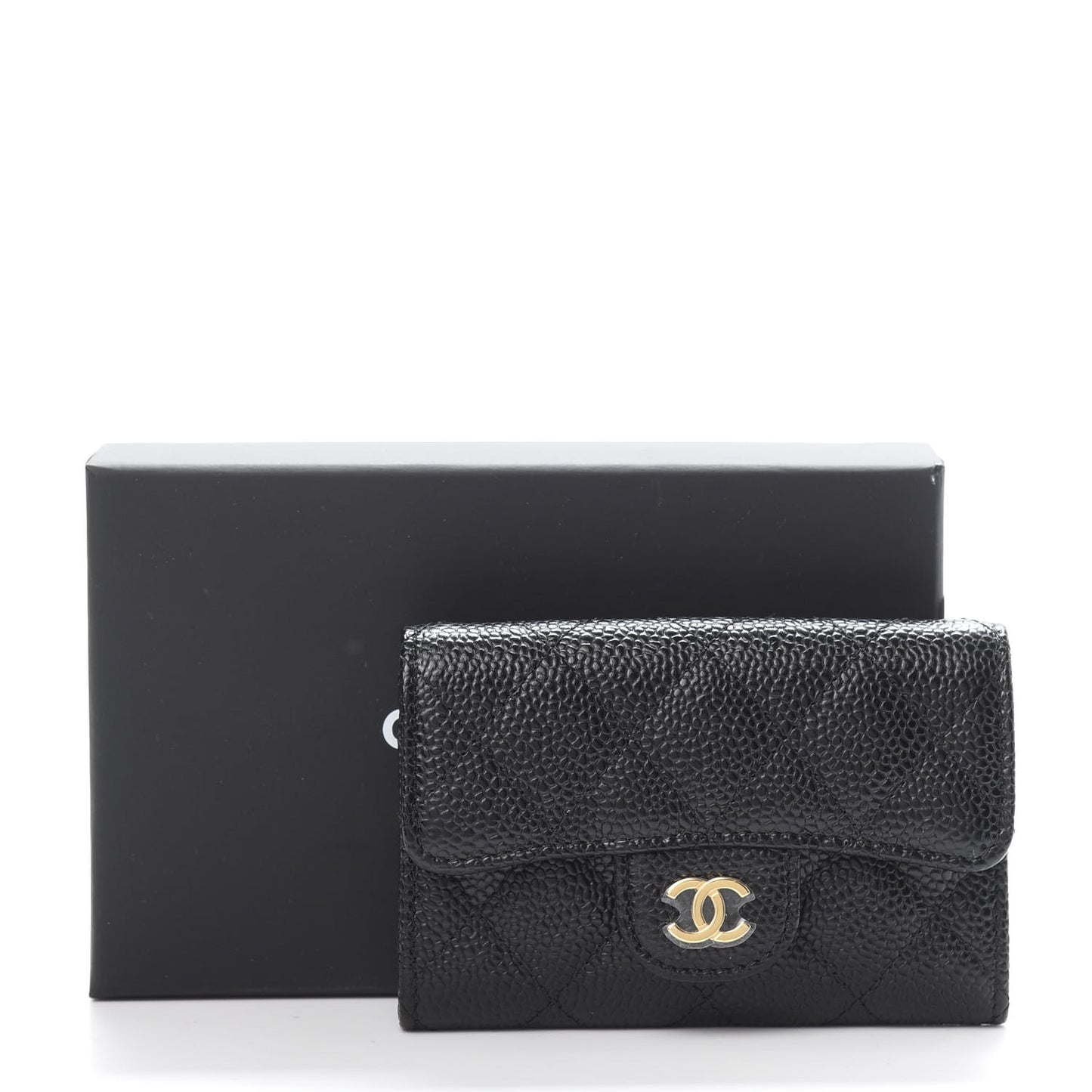Caviar Quilted Flap Card Holder Wallet Black