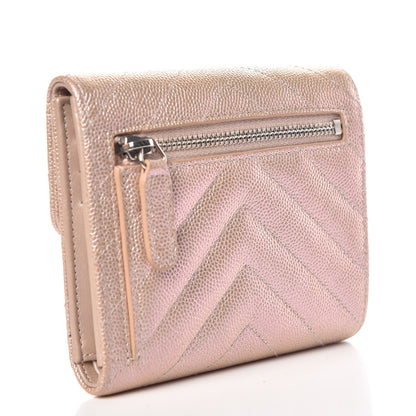 Chanel Metallic Caviar Chevron Quilted Compact Flap Wallet Light Gold 3 of 10