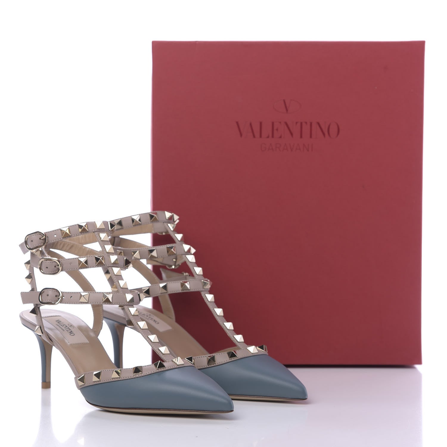 Valentino Garavani Calfskin Nappa Rockstud Ankle Strap 65mm Pumps 36.5 Amadeus Poudre 10 of 10