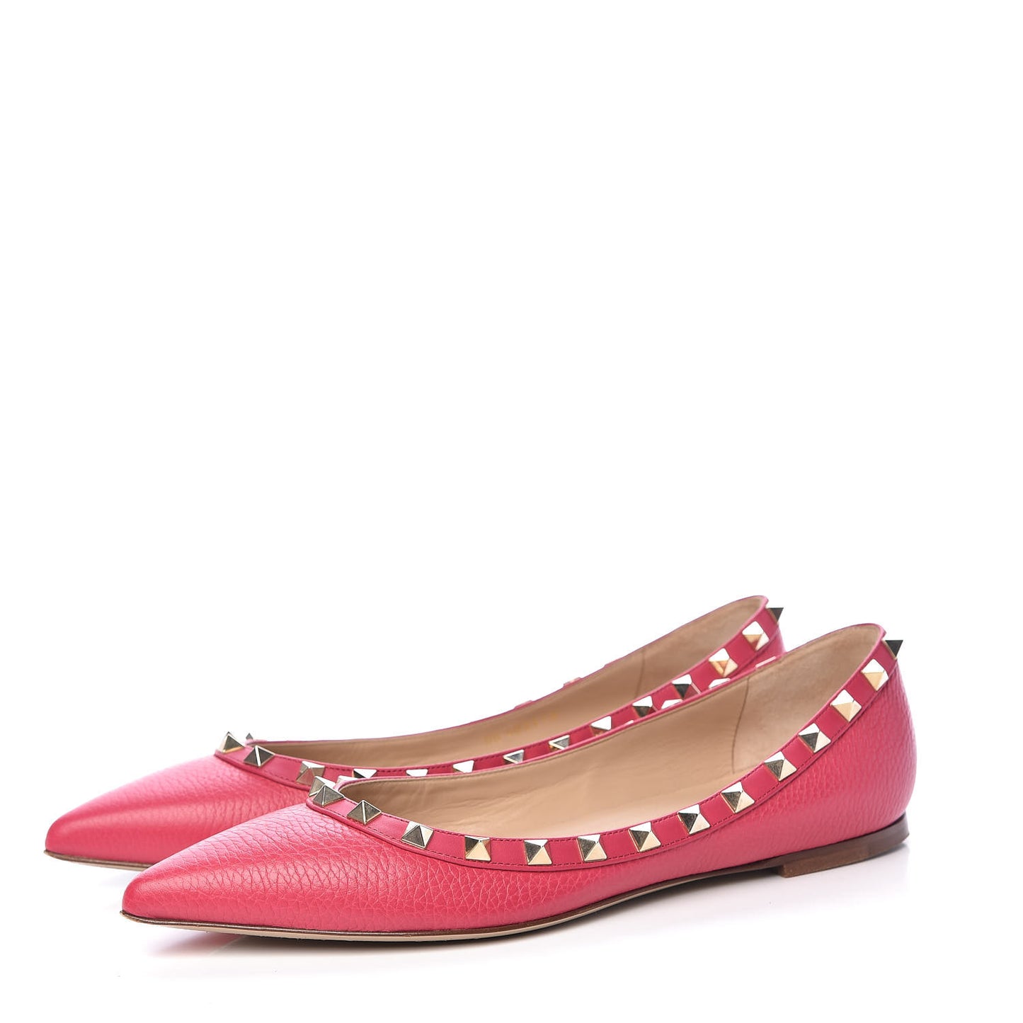 Pebbled Calfskin Rockstud Ballerina Flats 38 Deep Fuxia