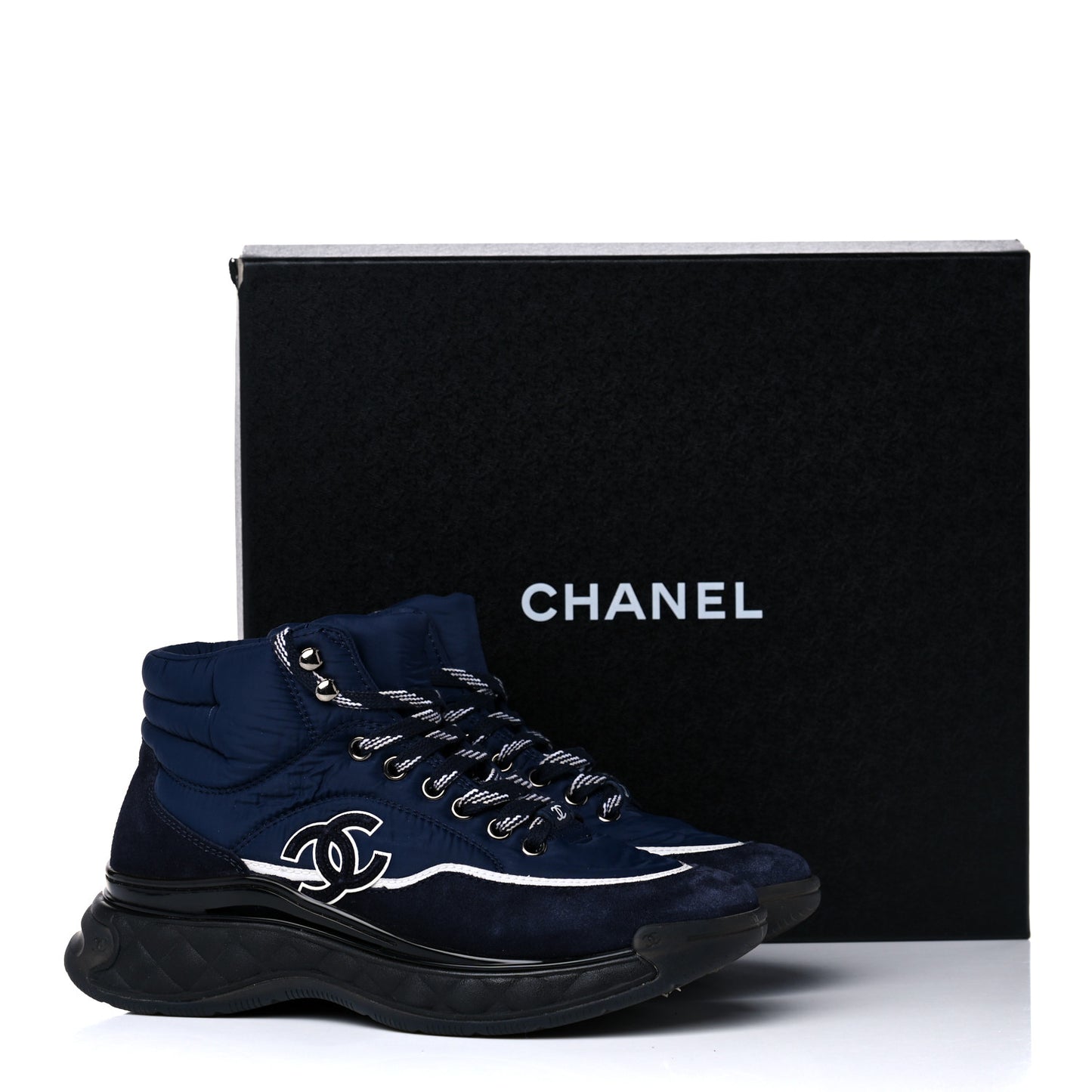 Fabric Calfskin Suede Womens CC Sneakers 37 Navy