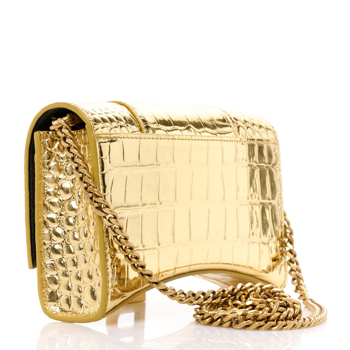 Metallic Calfskin Crocodile Embossed Hourglass Chain Bag Gold