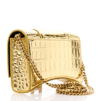 Balenciaga Metallic Calfskin Crocodile Embossed Hourglass Chain Bag Gold 3 of 11