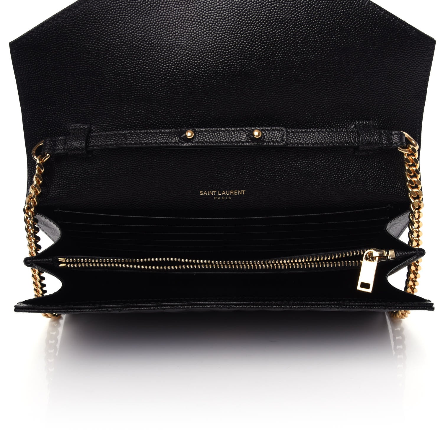 Saint Laurent Grain De Poudre Mixed Matelasse Triquilt Monogram Chain Wallet Black 5 of 9