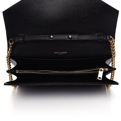 Saint Laurent Grain De Poudre Mixed Matelasse Triquilt Monogram Chain Wallet Black 5 of 9