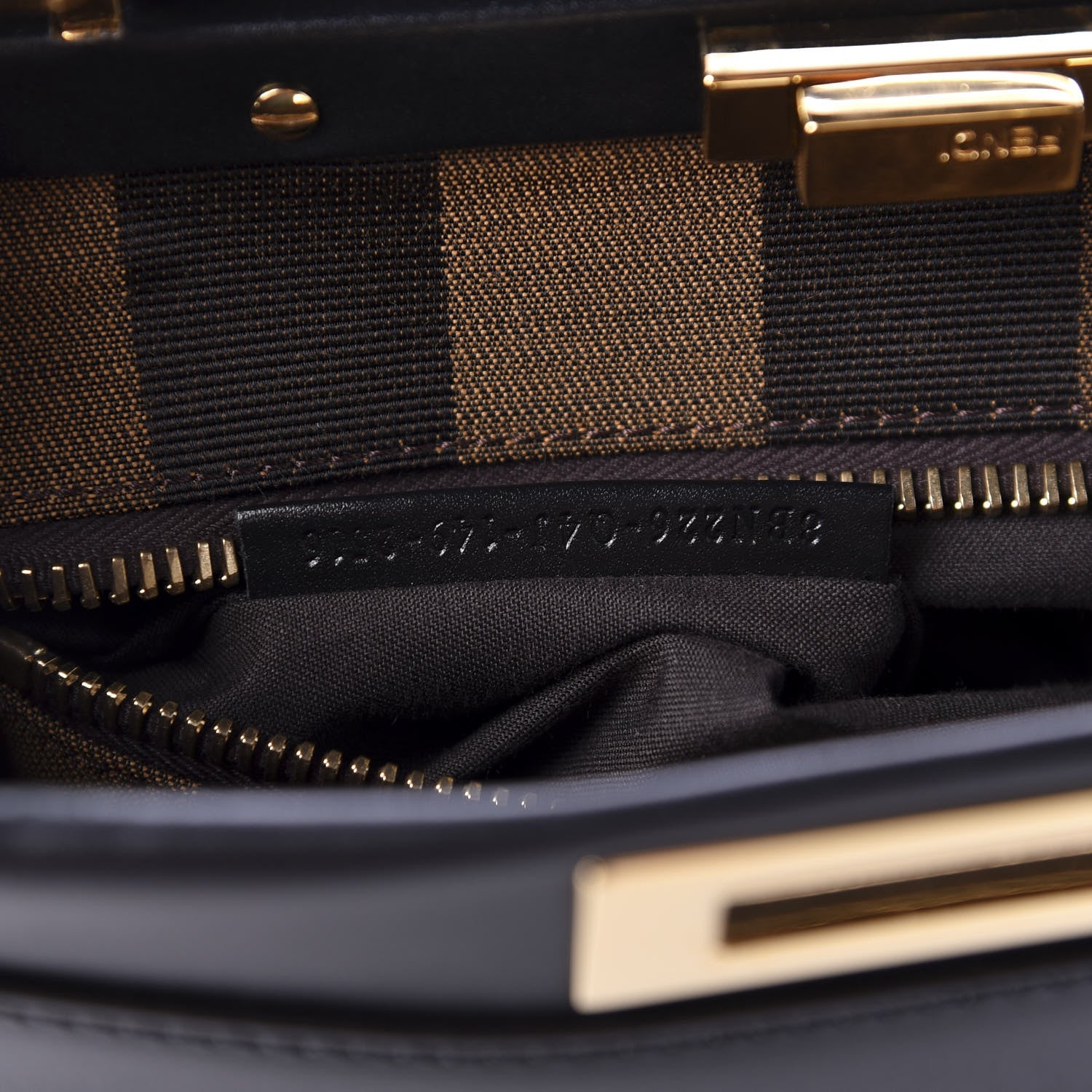 Fendi Vitello Morgan Fabric Jacquard Pequin Medium Peekaboo Iconic Satchel Black Tobacco 10 of 12
