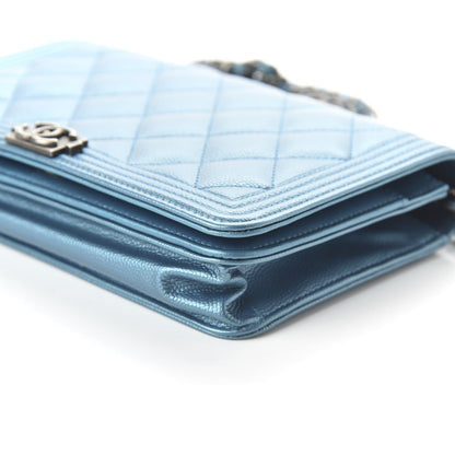 Chanel Metallic Caviar Quilted Boy Wallet On Chain WOC Turquoise 7 of 12