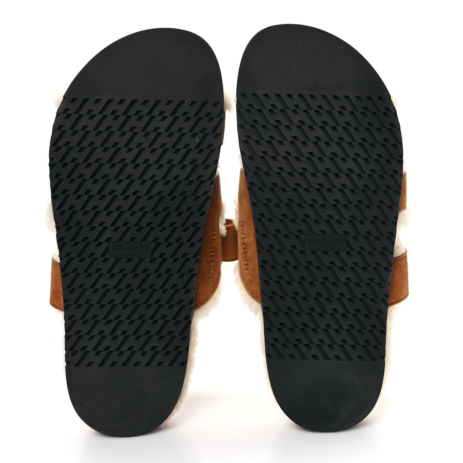 Hermes Suede Goatskin Woolskin Womens Chypre Sandals 39 Brun Fume Ecru 5 of 7