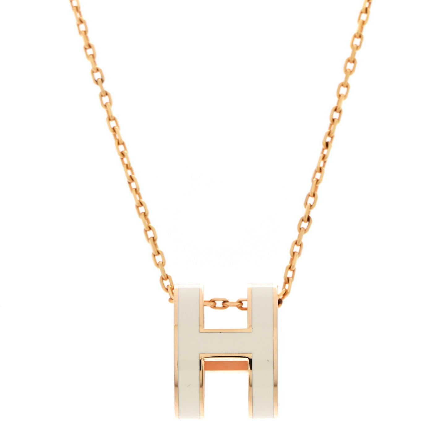 Lacquered Gold Pop H Pendant Necklace White