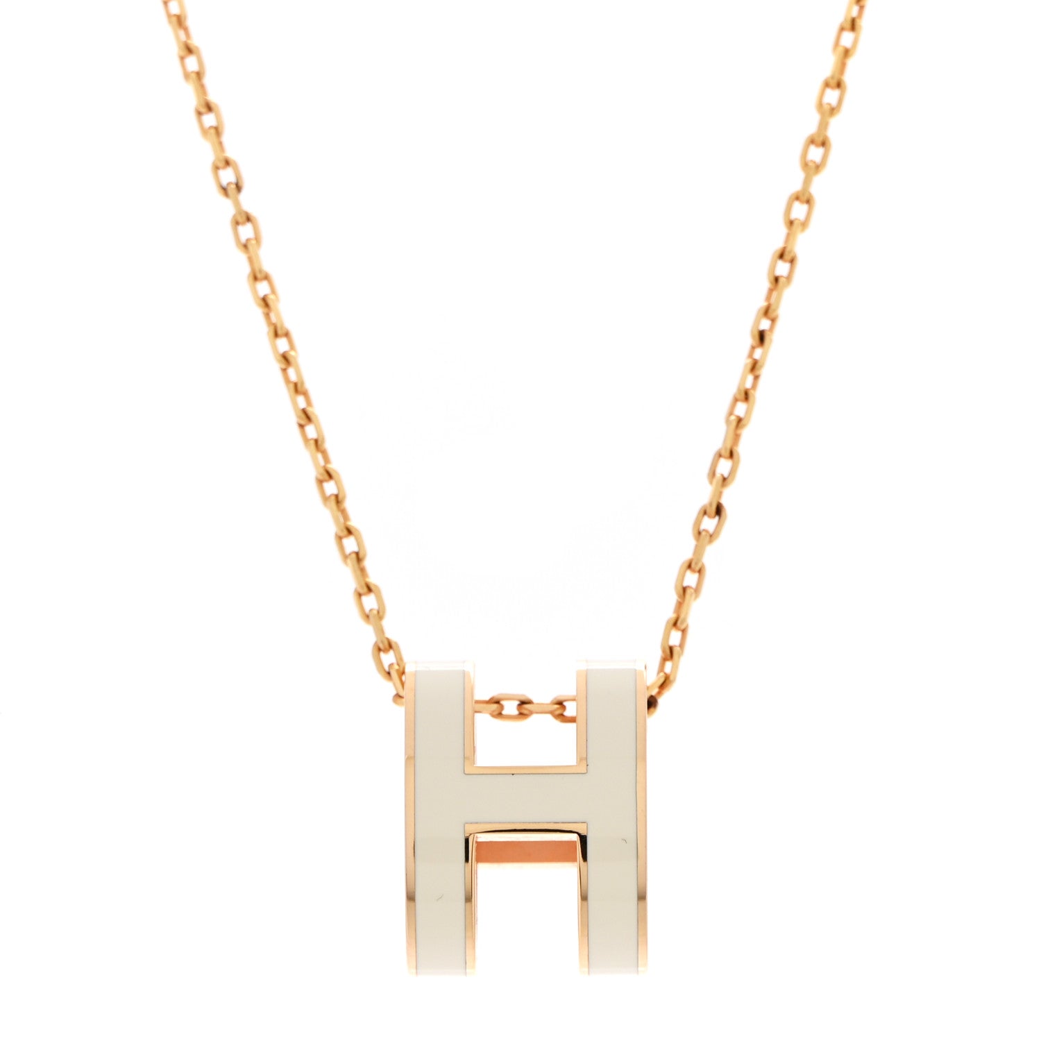 Hermes Lacquered Gold Pop H Pendant Necklace White 3 of 7