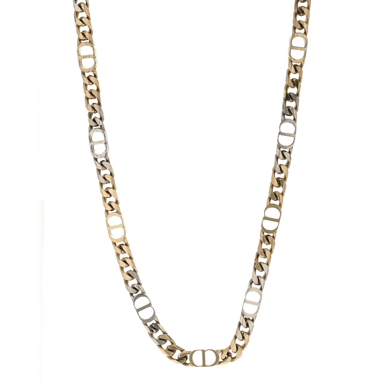 Christian Dior Brass CD Icon Thin Chain Link Necklace Silver Gold 1 of 7