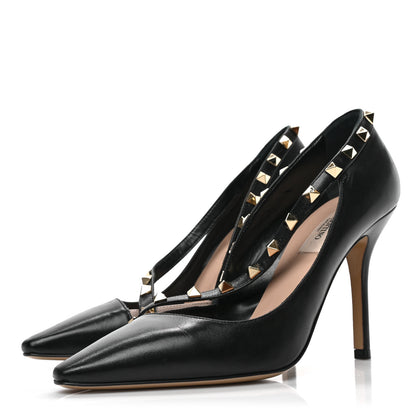 Valentino Garavani Nappa Rockstud Cross Strap d'Orsay 105mm Pumps 37.5 Black Poudre 3 of 8