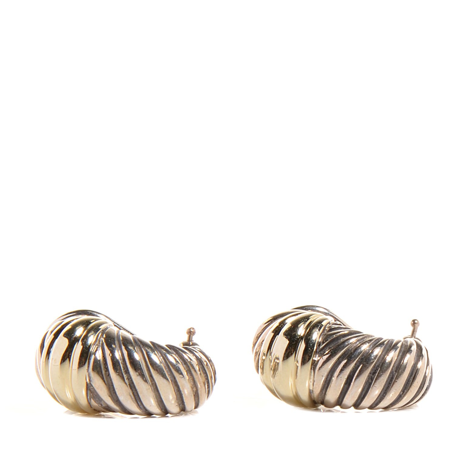 David Yurman 14k Gold Sterling Silver Small Thoroughbred Shrimp Earrings 1 of 4