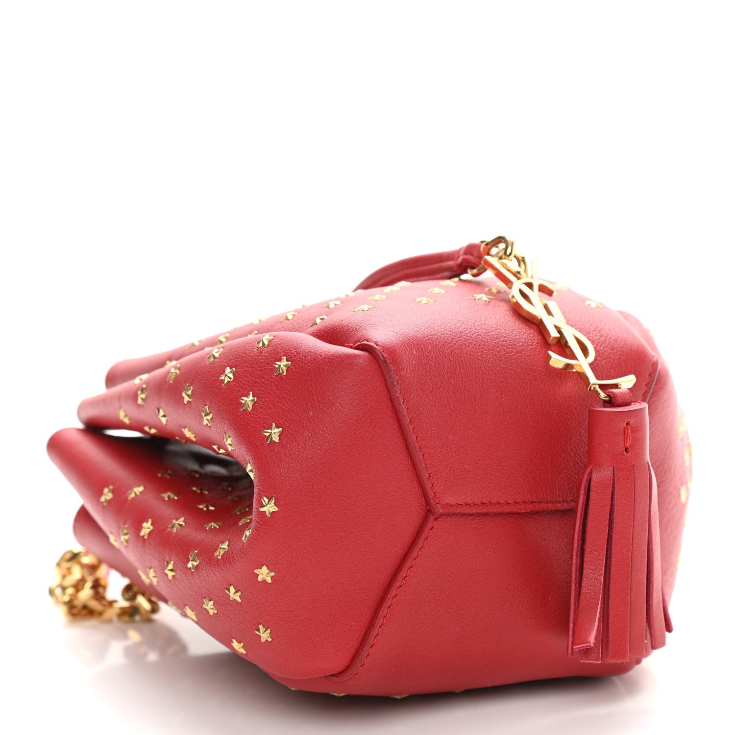 Saint Laurent Calfskin Star Studded Small Monogram Bucket Bag Red 4 of 10