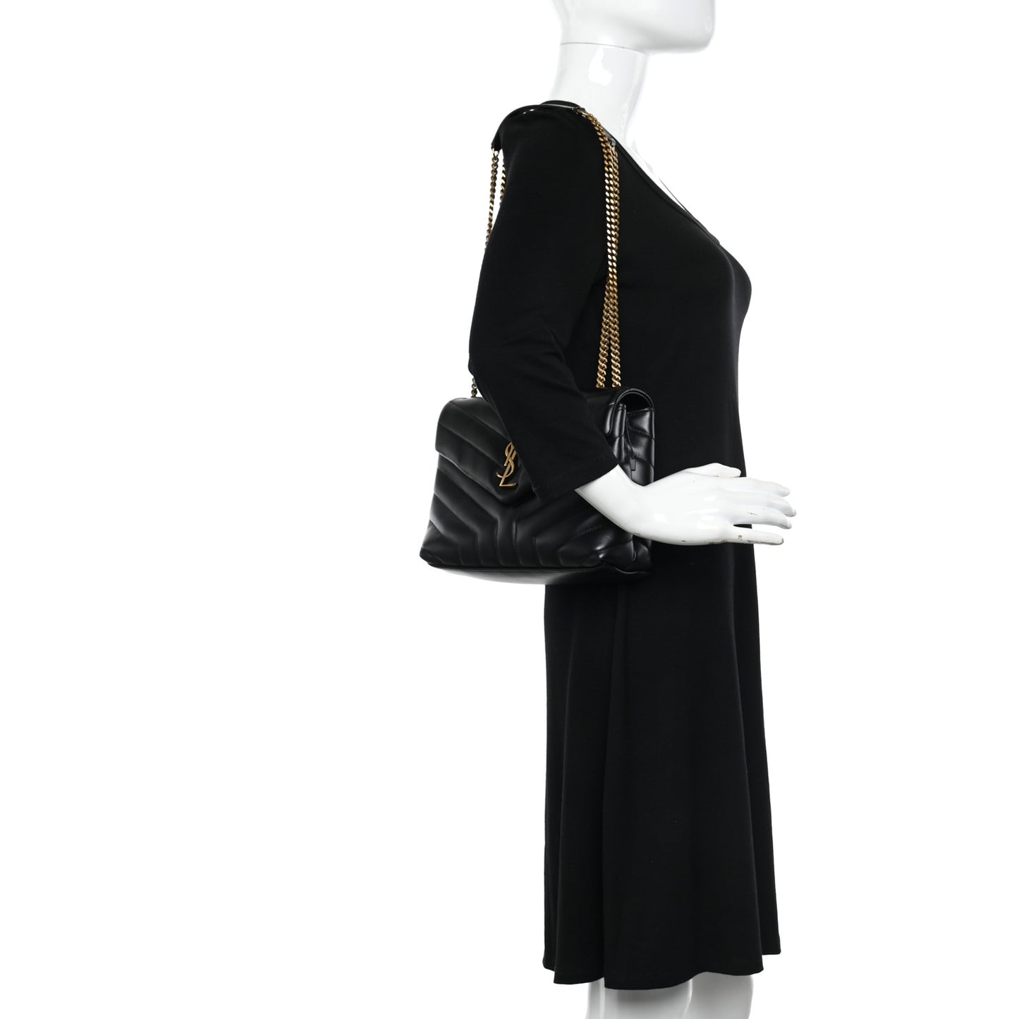 Calfskin Y Quilted Monogram Small Loulou Chain Satchel Black