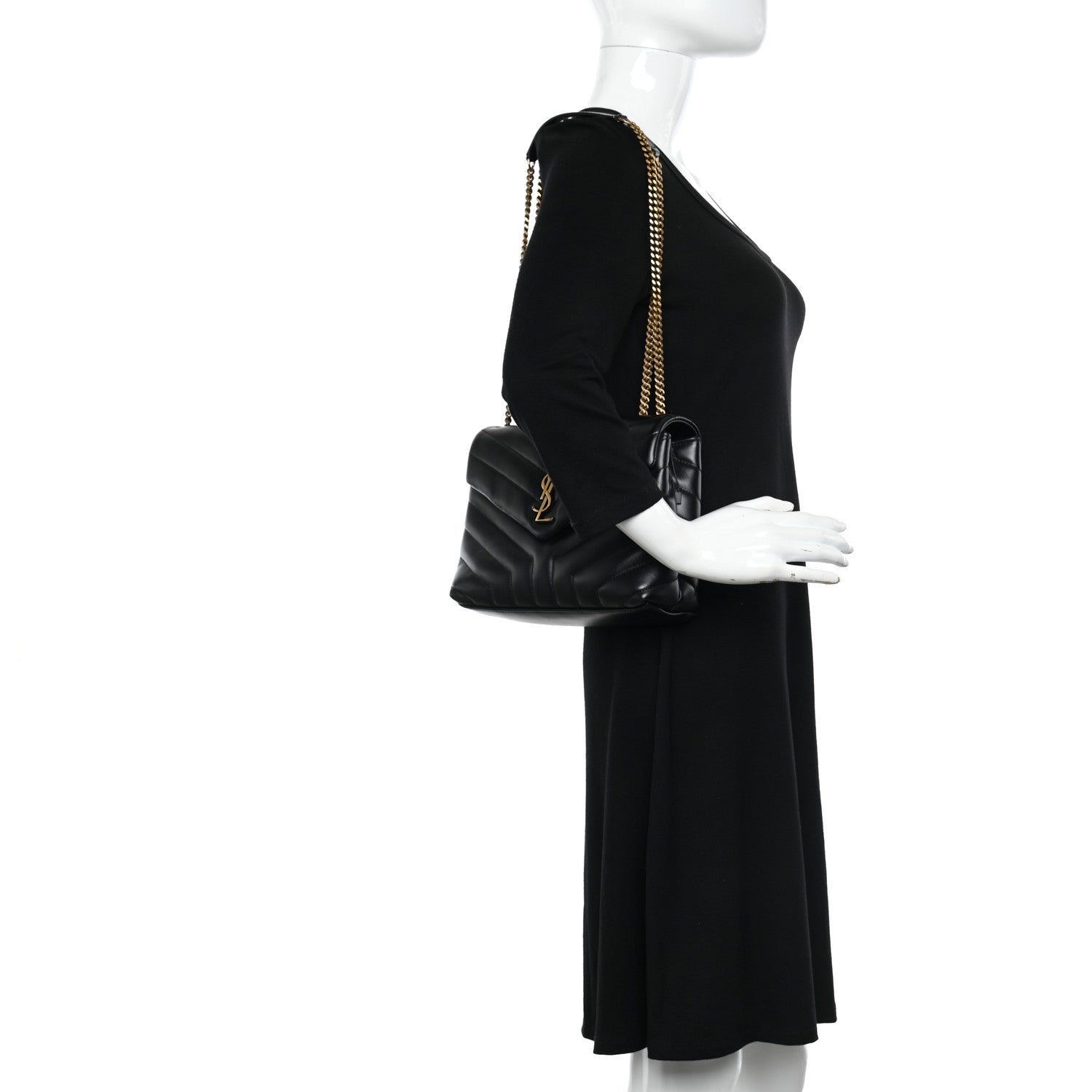 Saint Laurent Calfskin Y Quilted Monogram Small Loulou Chain Satchel Black 2 of 14