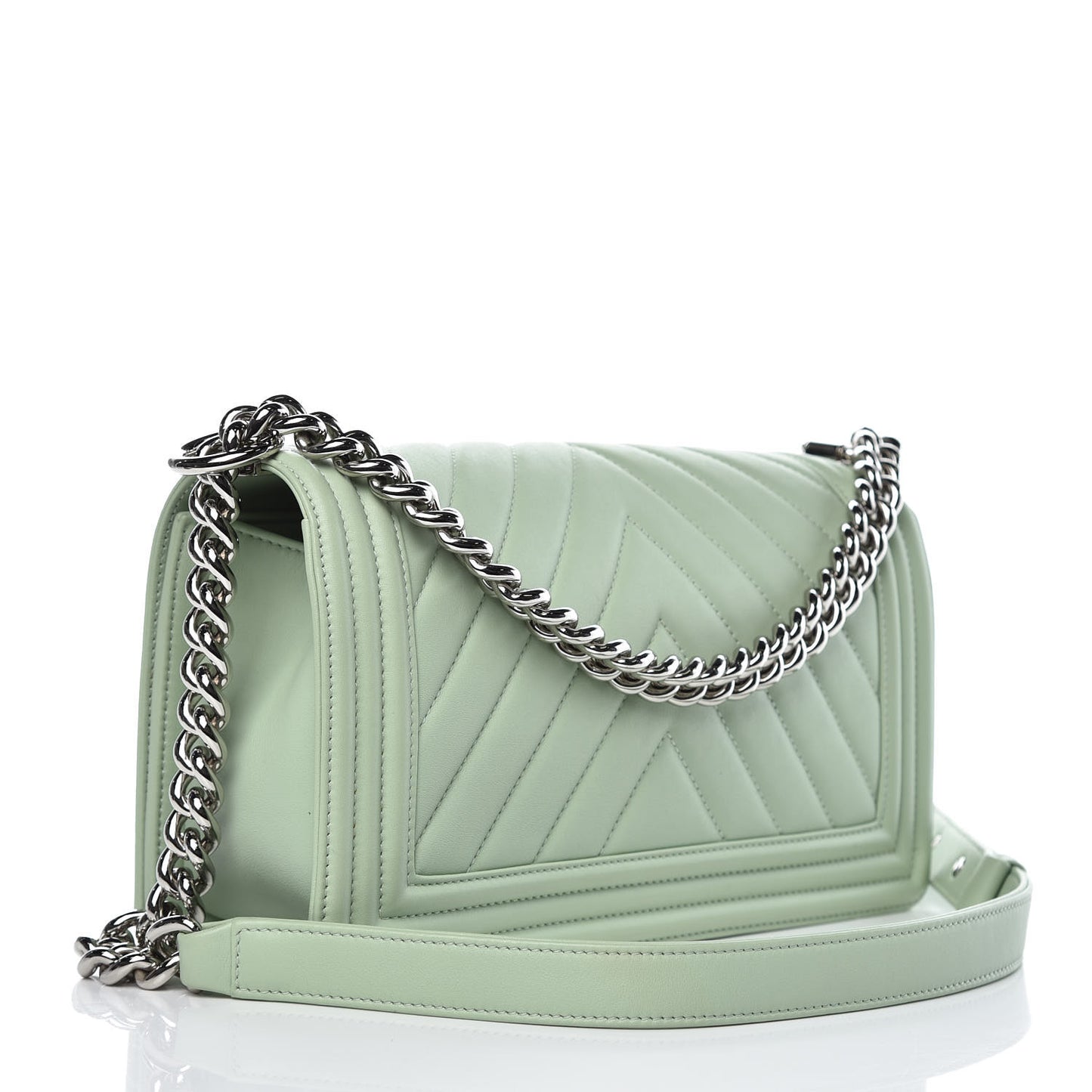 Calfskin Chevron Quilted Medium Boy Flap Light Green