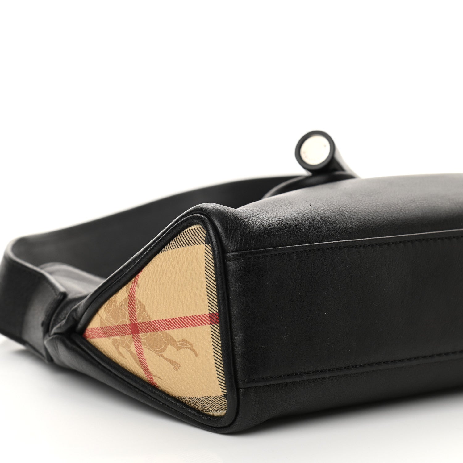 Burberry Grainy Calfskin Haymarket Check Horn Toggle Shoulder Bag Black 7 of 8