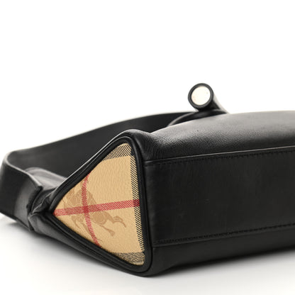 Burberry Grainy Calfskin Haymarket Check Horn Toggle Shoulder Bag Black 7 of 8