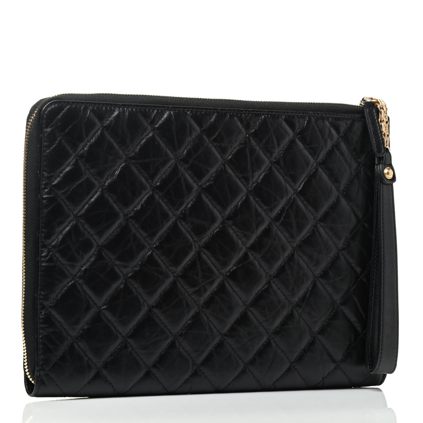 Aged Calfskin Quilted 2.55 Reissue Pouch With Handle Black