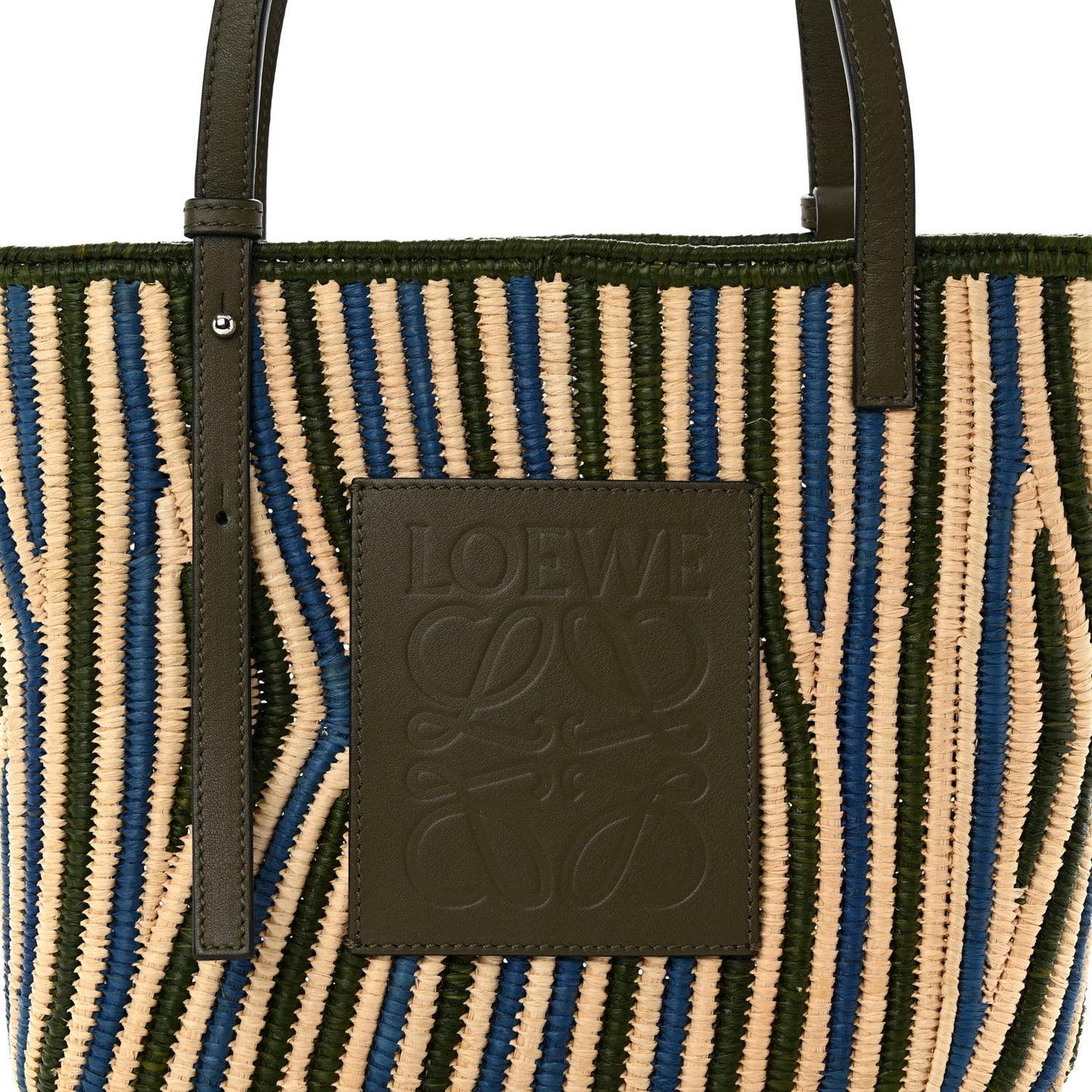 Raffia Square Small Basket Tote Bag Natural Khaki Blue