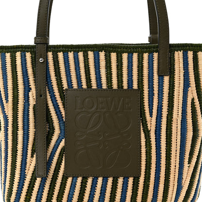 Loewe Raffia Square Small Basket Tote Bag Natural Khaki Blue 7 of 9