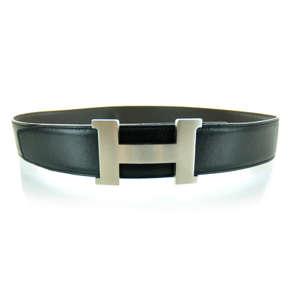 Hermes Mens Leather Reversible H Belt 105 Noir Chocolate 1 of 5