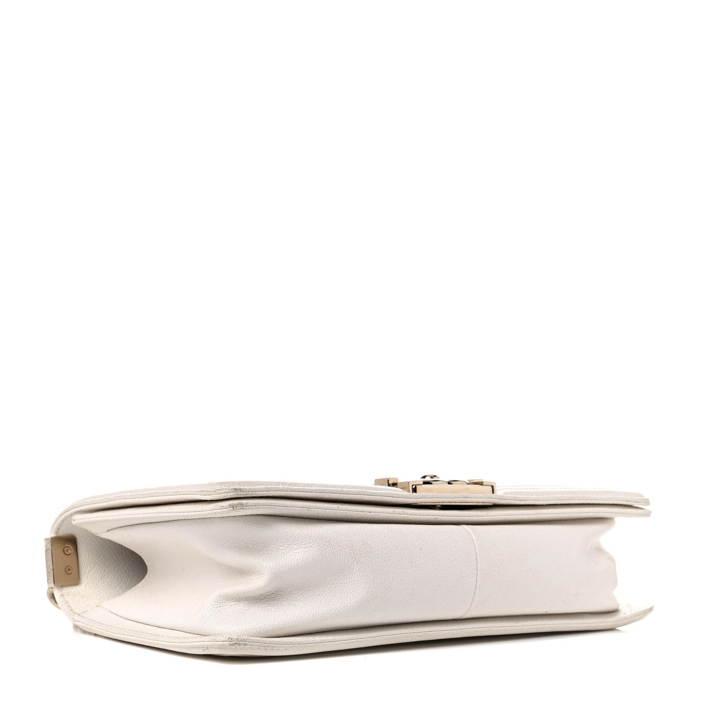 Calfskin Chevron Quilted Medium Boy Flap White