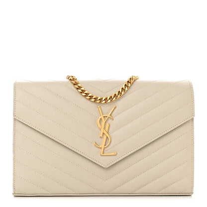 Saint Laurent Grain De Poudre Matelasse Chevron Monogram Chain Wallet Crema Soft 1 of 12