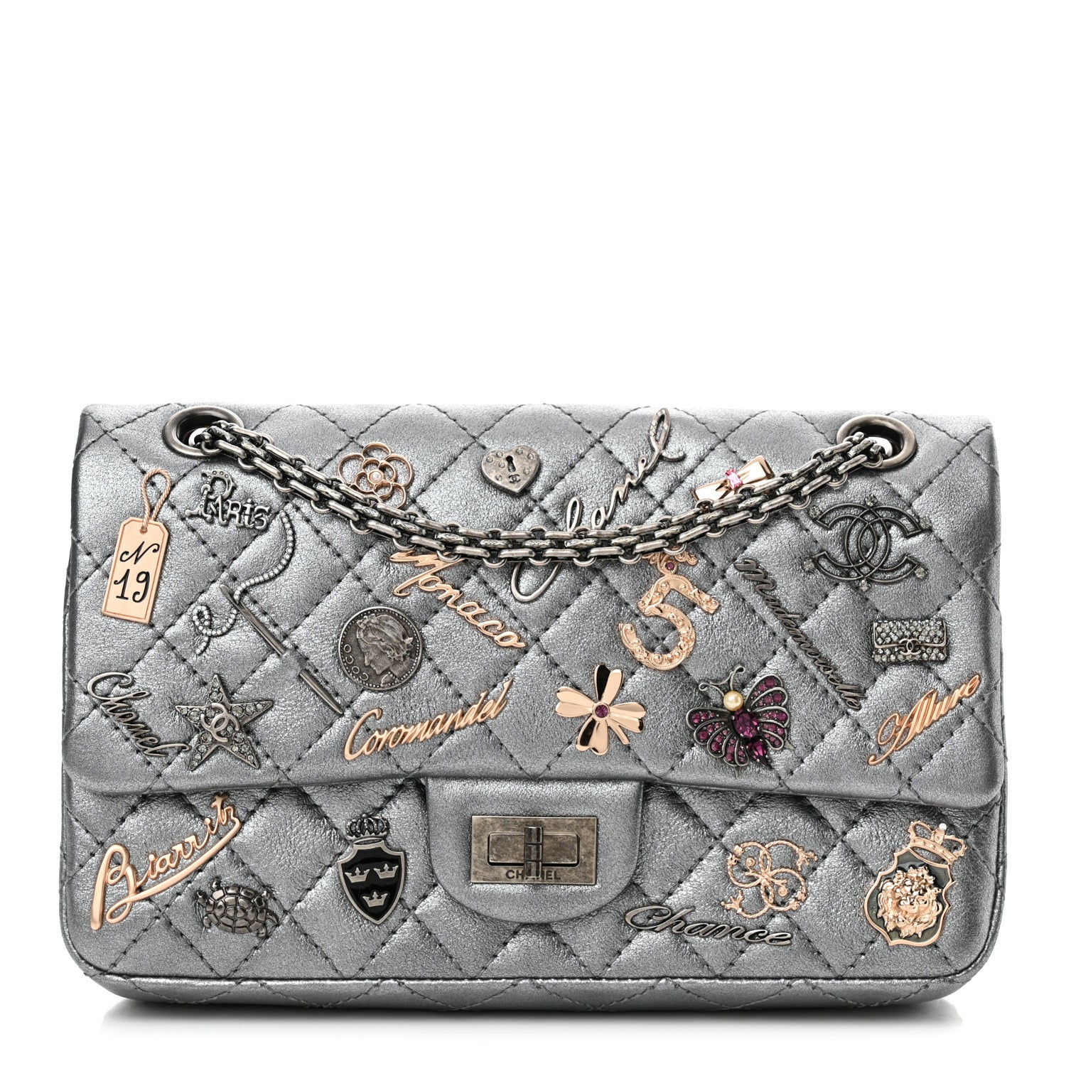 Chanel Metallic Calfskin Quilted Lucky Charms 2.55 Reissue 225 Flap Dark Silver 1 of 12