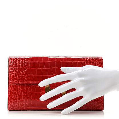 Hermes Shiny Alligator Constance Long Wallet Rouge De Coeur 2 of 7