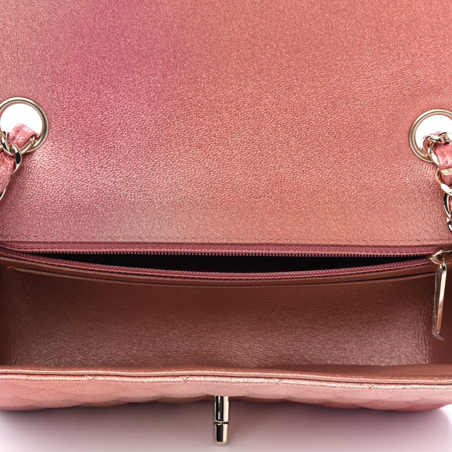 Metallic Lambskin Quilted Ombre Mini Rectangular Flap Pink