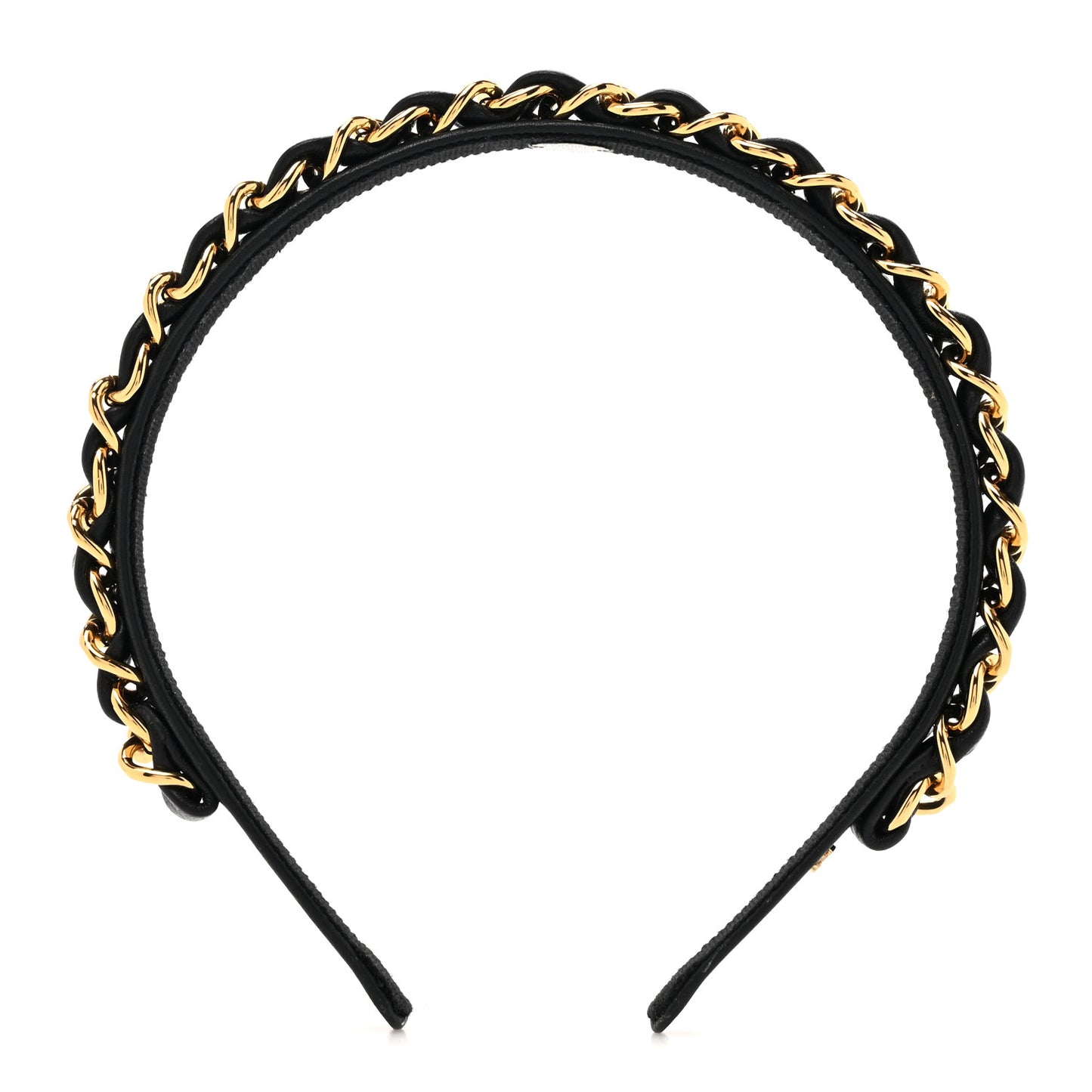 Metal Lambskin Chain CC Headband Black Gold