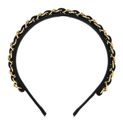 Chanel Metal Lambskin Chain CC Headband Black Gold 1 of 7