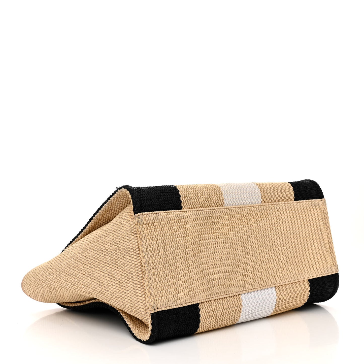 Straw Raffia Calfskin Striped Medium Deauville Tote Black Beige Ivory